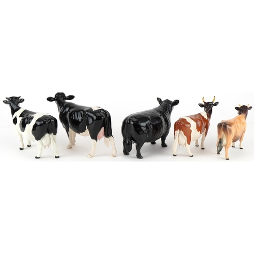 1055 - Five Beswick cows including champions, the largest 20cm in length