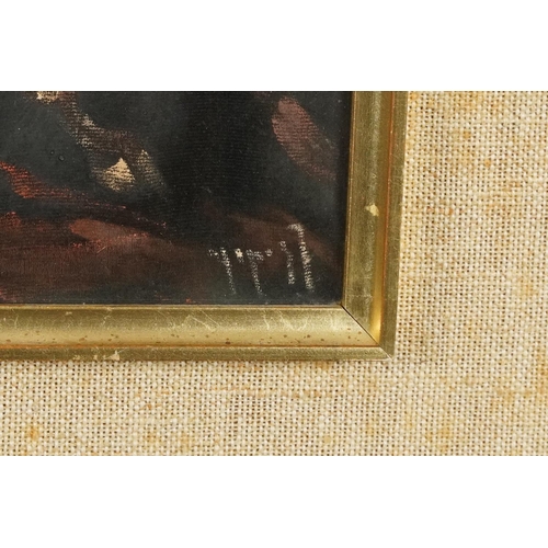 1206 - Matador, Spanish school oil on fabric, Aries label verso, mounted, framed and glazed, 47.5cm x 39.5c... 