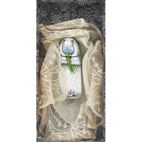 1210 - Irene Jones 1976 - The Bride, Cornish school glazed wall hanging diorama with hand painted stone, ov... 