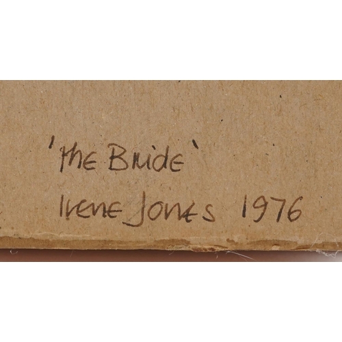 1210 - Irene Jones 1976 - The Bride, Cornish school glazed wall hanging diorama with hand painted stone, ov... 