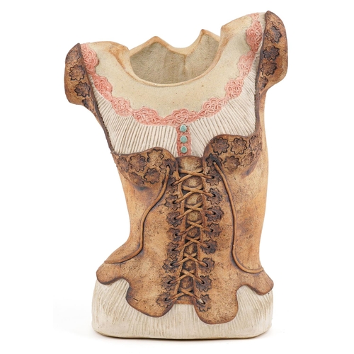 341 - Merion John Warren, contemporary studio pottery torso of a female wearing a corset, 48cm high