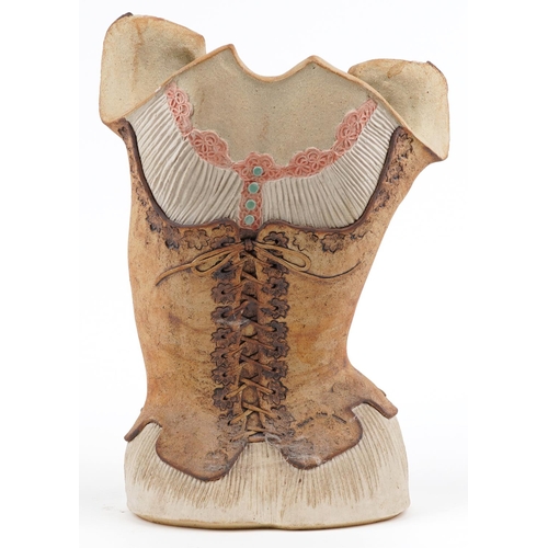 341 - Merion John Warren, contemporary studio pottery torso of a female wearing a corset, 48cm high