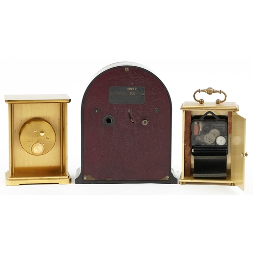 1141 - Two brass cased carriage clocks and a Bakelite dome top mantle clock inscribed Ediswan, the largest ... 