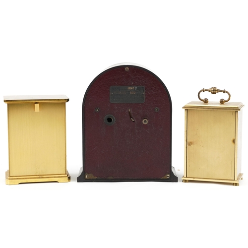 1141 - Two brass cased carriage clocks and a Bakelite dome top mantle clock inscribed Ediswan, the largest ... 