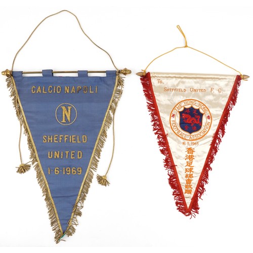 1431 - Football interest Sheffield United Hong Kong Football Association match pennant for 16.5.1965 with C... 