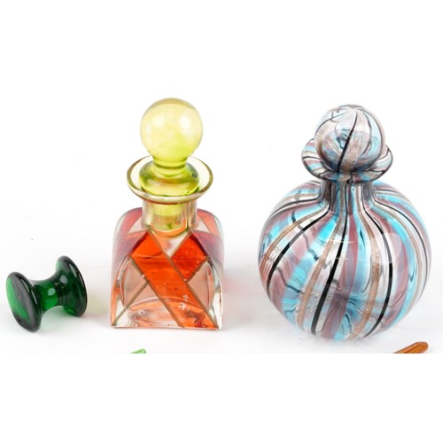 35 - Murano hand blown scent bottle and Venetian hand blown glass pens, the largest 20cm in length