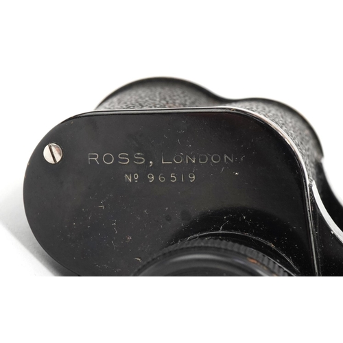 451 - Pair of military interest Ross of London binoculars numbered 96519 housed in a  leather case