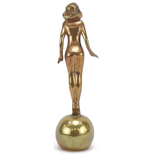 1466 - Brass car mascot in the form of a nude lady, 16cm high