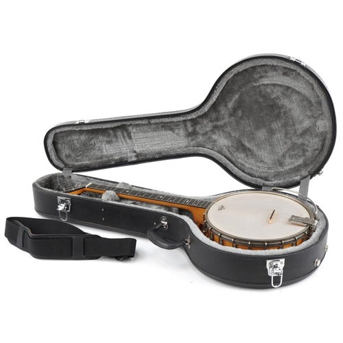 483 - Jedson Remo banjo in Grafton protective hard case, 85cm in length