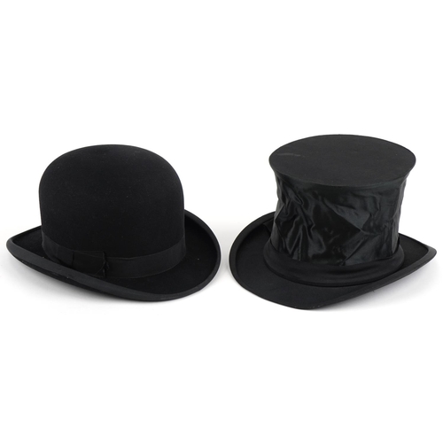 416 - Vintage boxed bowler hat and a folding silk top hat, D.R.G.M. 416355