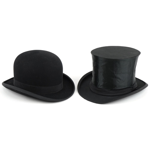 416 - Vintage boxed bowler hat and a folding silk top hat, D.R.G.M. 416355