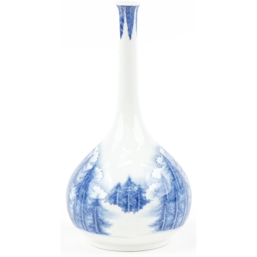 294 - Japanese bottle vase hand painted with a forest scene, character mark to the base, 28cm high