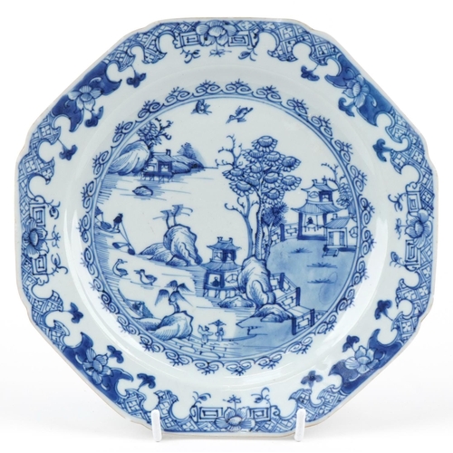 66 - 18th century Chinese porcelain plate hand painted in the Willow pattern, 22cm in diameter