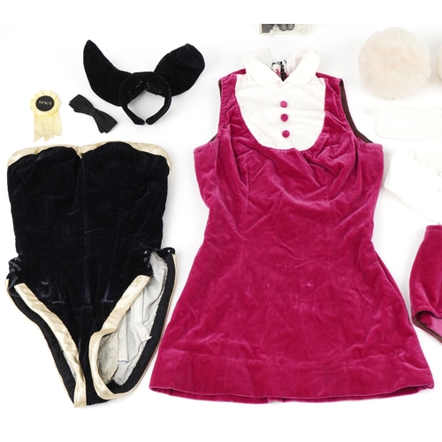 393 - Playboy Bunny Girl's outfit for Natalie including black velvet corset, pink velvet shorts and bunny ... 