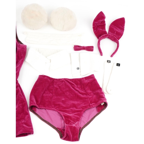 393 - Playboy Bunny Girl's outfit for Natalie including black velvet corset, pink velvet shorts and bunny ... 