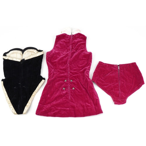 393 - Playboy Bunny Girl's outfit for Natalie including black velvet corset, pink velvet shorts and bunny ... 