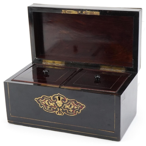 131 - Victorian Boulle work tea caddy, 12cm H x 24cm W x 13cm D