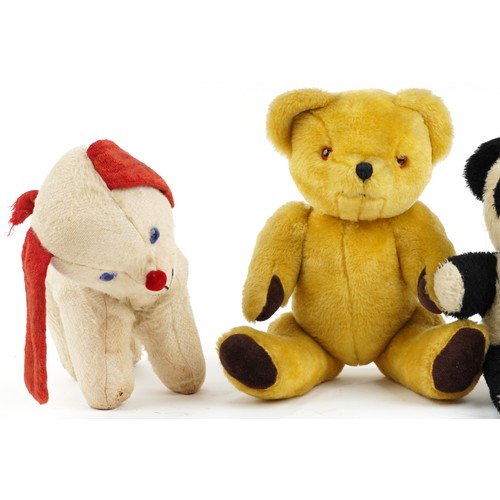 609 - Four vintage teddy bears including two golden teddy bears, one with jointed limbs, the largest 40cm ... 