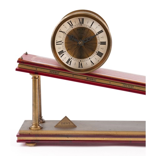 86 - Dent of London rolling drum mystery gravity plane clock with bronze base, numbered 147, the base 73c... 