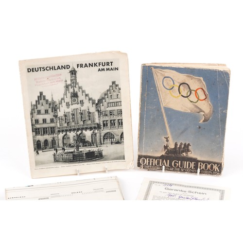 1444 - The Berlin 1936 Olympic memorabilia including Official Handbook, patch badge, tickets for 12th Augus... 