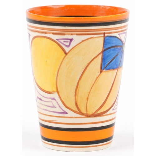 3 - Clarice Cliff pottery beaker hand painted with Sliced fruit, 9.5cm high