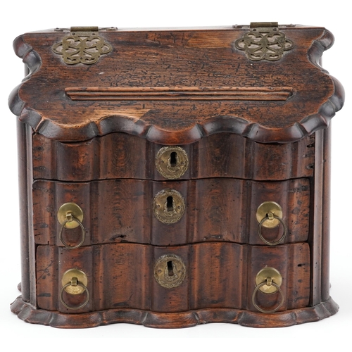 133 - Antique oak writing box in the form of a Dutch chest with two drawers, 30cm H x 36cm W x 22cm D