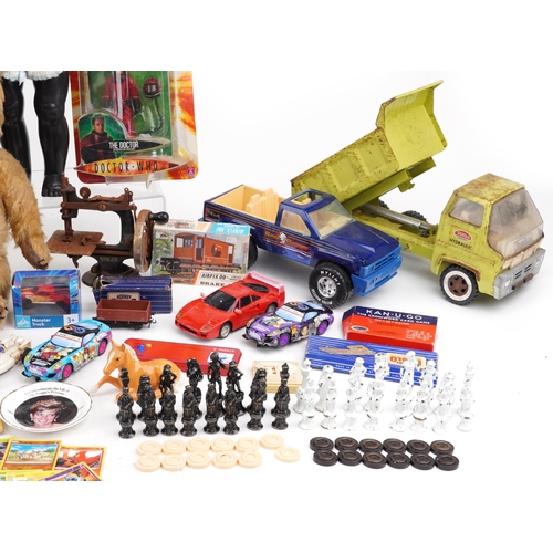 570 - Large collection of vintage and later toys including tinplate vehicles, golden jointed teddy bear, P... 