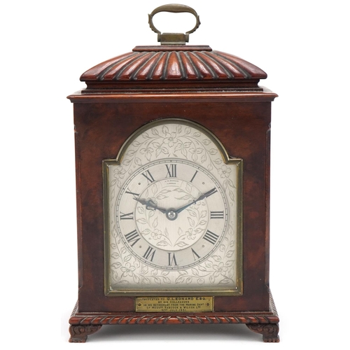 91 - J W Benson London mahogany mantle clock with silvered dial, the movement stamped Medialle d'Or, Pari... 