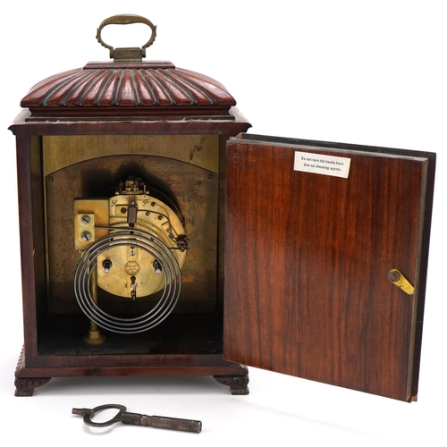 91 - J W Benson London mahogany mantle clock with silvered dial, the movement stamped Medialle d'Or, Pari... 