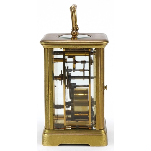 90 - Dent of London brass carriage clock with French movement E.G.L. Paris, 11cm high