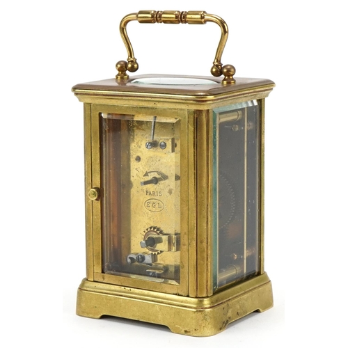 90 - Dent of London brass carriage clock with French movement E.G.L. Paris, 11cm high