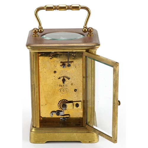 90 - Dent of London brass carriage clock with French movement E.G.L. Paris, 11cm high