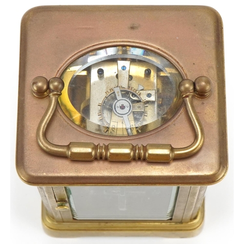 90 - Dent of London brass carriage clock with French movement E.G.L. Paris, 11cm high