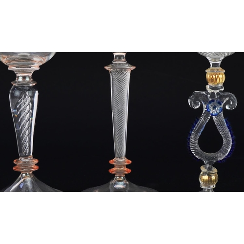 36 - Murano glasses including a lyre shaped example and air twist, the largest 20cm high
