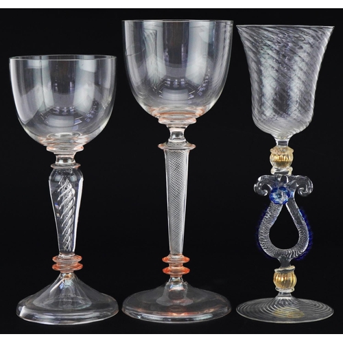 36 - Murano glasses including a lyre shaped example and air twist, the largest 20cm high