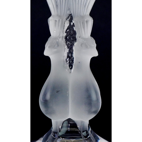 40 - Lalique Virginia Peacock glass comport, etched signature to base, 17cm high
