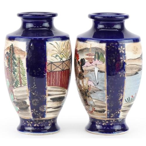 292 - Pair of Japanese Satsuma vases hand painted with Geisha girls, each 19cm high