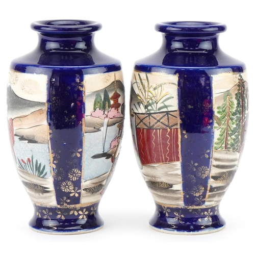 292 - Pair of Japanese Satsuma vases hand painted with Geisha girls, each 19cm high