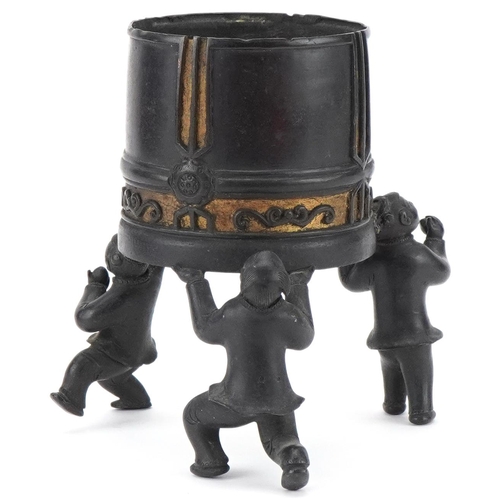 434 - Chinese bronze incense burner supported by three playful boys, 15cm high