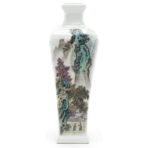 72 - Chinese porcelain bottle vase hand painted with scenes and script, character mark to the base, 19cm ... 