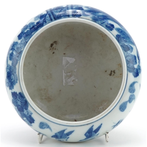 283 - Chinese porcelain blue and white bowl decorated with birds in a landscape, character mark to the bas... 