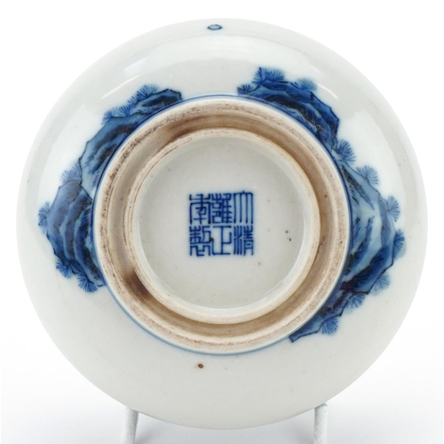 284 - Chinese blue and white porcelain box and cover hand painted with a willow pattern design, character ... 