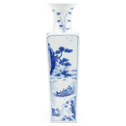 61 - Chinese blue and white porcelain vase hand painted panels of landscapes and script, 53cm high