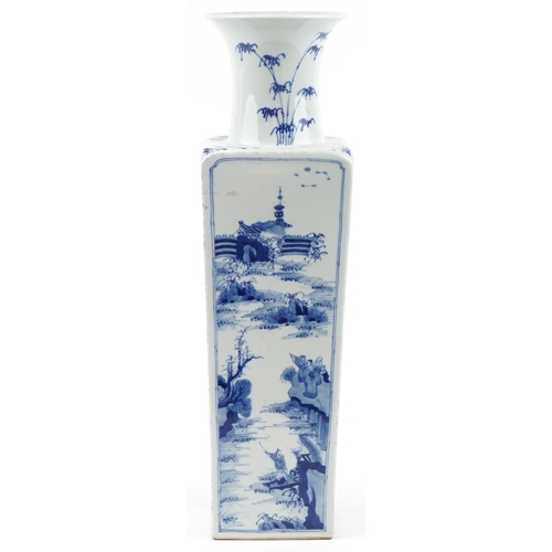 61 - Chinese blue and white porcelain vase hand painted panels of landscapes and script, 53cm high