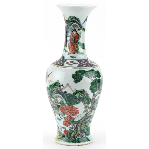 162 - Chinese Famille Verte porcelain vase hand painted with warriors, 36cm high