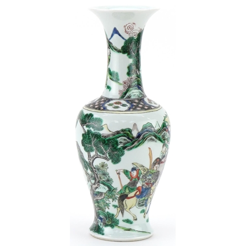 162 - Chinese Famille Verte porcelain vase hand painted with warriors, 36cm high