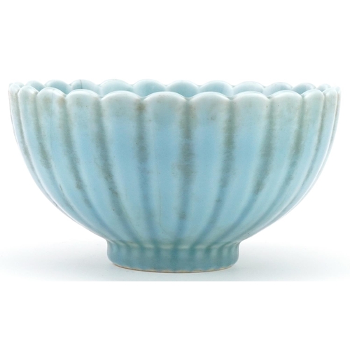 167 - Chinese blue celadon glazed lotus bowl, 19cm in diameter