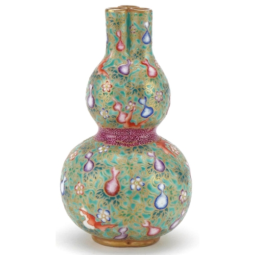 348 - Chinese porcelain vase finely hand painted with flowers and objects, character mark to base, 16cm hi... 