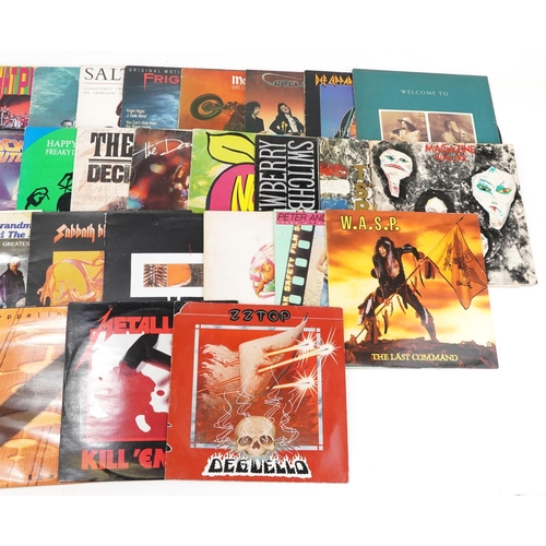 522 - Vinyl LP records including The Stone Roses, Led Zeppelin, Metallica WASP Magazine, The Clash, Black ... 