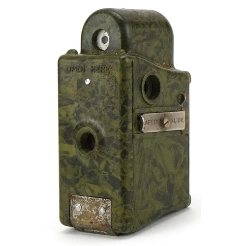 458 - Coronet green Bakelite midget camera, 6cm high